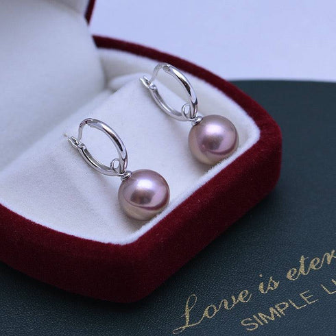 Power Edison Pearl Silver Hoop Earrings - White/ Purple Pearls with Versatile Design