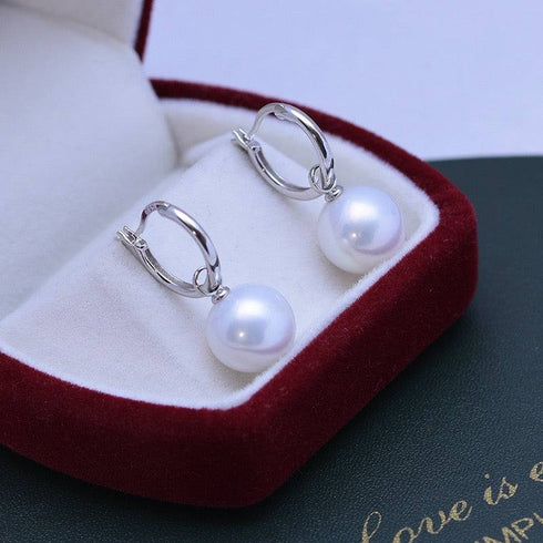 Power Edison Pearl Silver Hoop Earrings - White/ Purple Pearls with Versatile Design