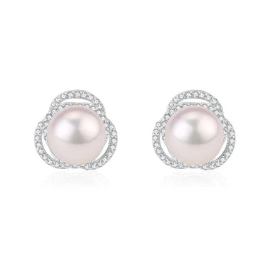 Rose Floral Pearl Earrings - White/ Purple Pearl