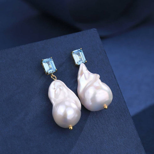 11-13mm Baroque Pearl Earrings with Cubic Zirconia - House Of Pearls