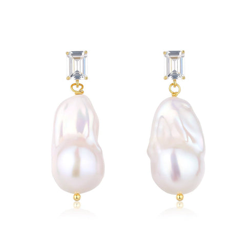 11-13mm Baroque Pearl Earrings with Cubic Zirconia - House Of Pearls