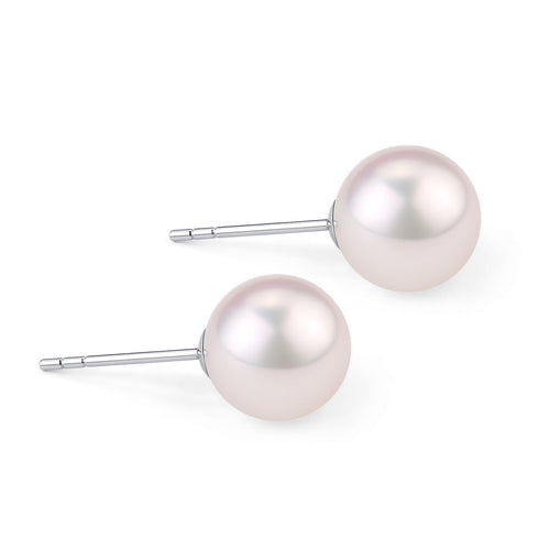 5.5-8.5mm White Akoya Round Pearl Stud Earrings - May-Lynn