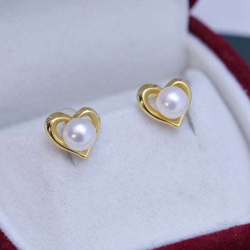 6-7mm Freshwater Pearl Heart Ear Stud Earrings - May-Lynn