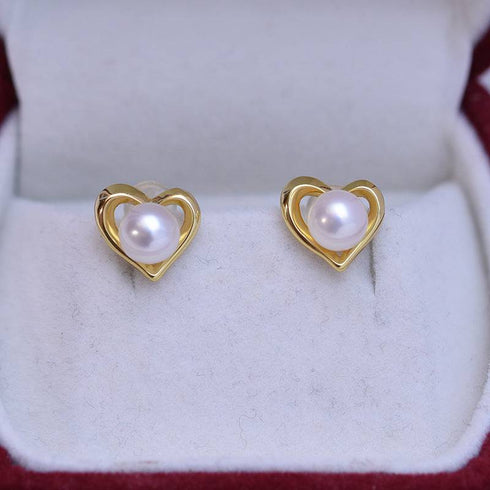 6-7mm Freshwater Pearl Heart Ear Stud Earrings - May-Lynn