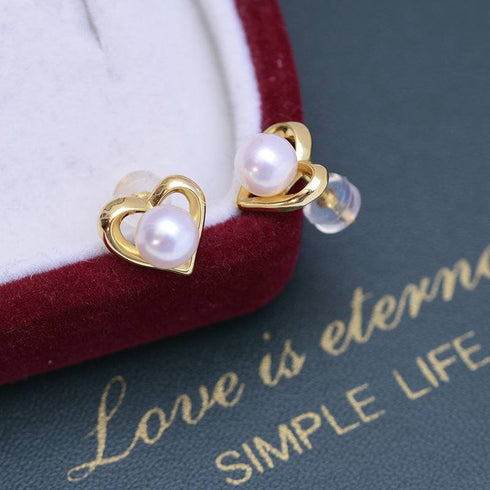 6-7mm Freshwater Pearl Heart Ear Stud Earrings - May-Lynn