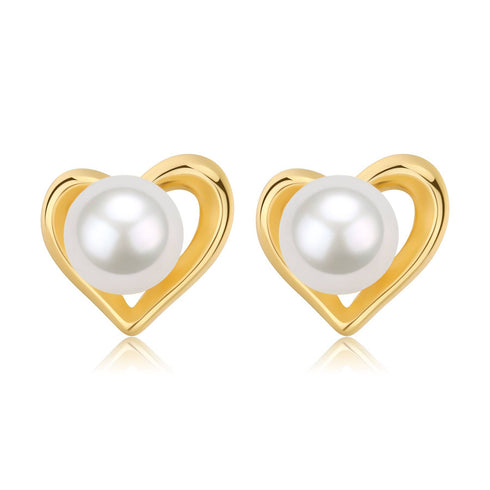 6-7mm Freshwater Pearl Heart Ear Stud Earrings - May-Lynn