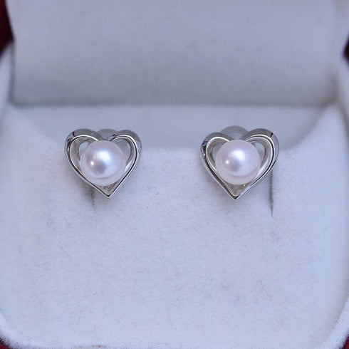 6-7mm Freshwater Pearl Heart Ear Stud Earrings - May-Lynn
