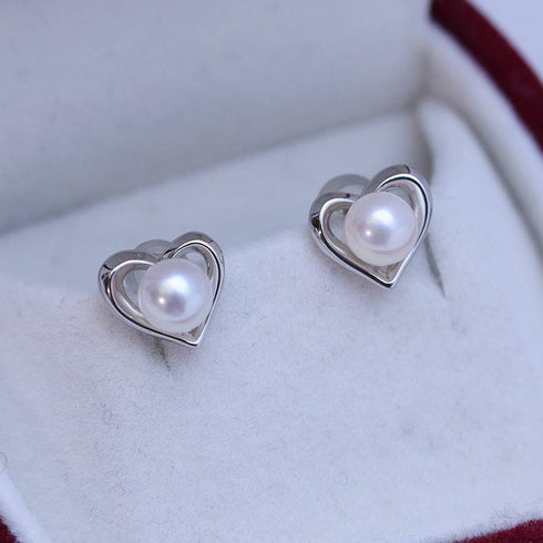 6-7mm Freshwater Pearl Heart Ear Stud Earrings - May-Lynn