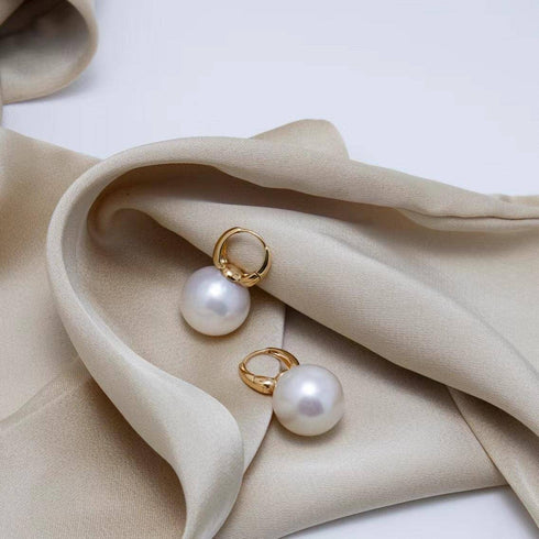 9-10mm Round Hoop Freshwater Pearl Earrings Sterling Silver - House Of Pearls