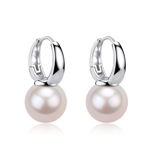 9-10mm Round Hoop Freshwater Pearl Earrings Sterling Silver - House Of Pearls