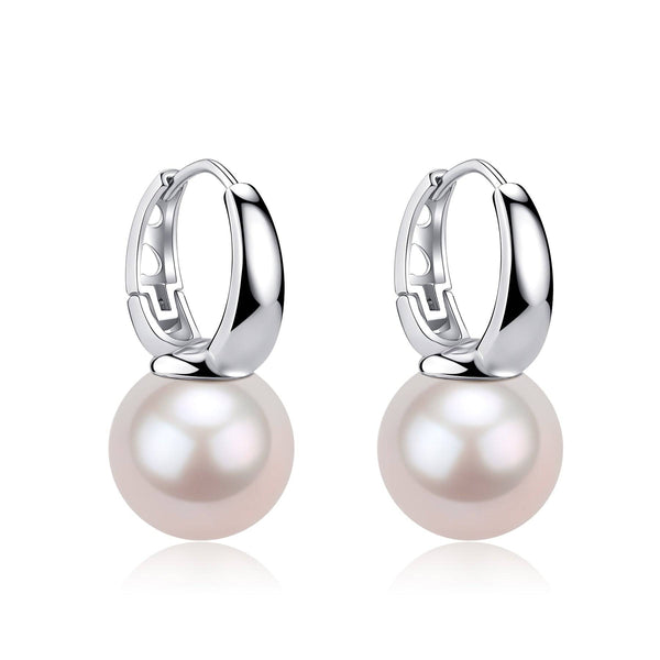 9-10mm Round Hoop Freshwater Pearl Earrings Sterling Silver - House Of Pearls