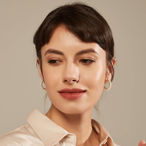 Circle Pearl Hoop Earrings Gold Vermeil - House Of Pearls