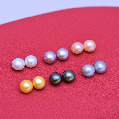 Black Button Freshwater Pearl Stud Earrings - May-Lynn