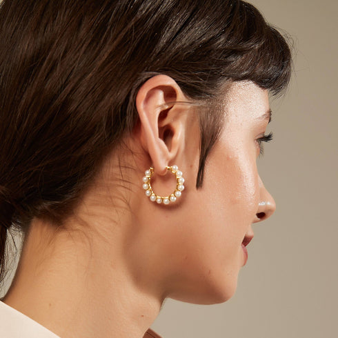 Circle Pearl Hoop Earrings Gold Vermeil - House Of Pearls