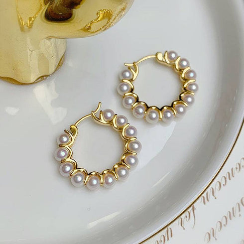 Circle Pearl Hoop Earrings Gold Vermeil - House Of Pearls