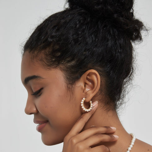 Circle Pearl Hoop Earrings Gold Vermeil - House Of Pearls