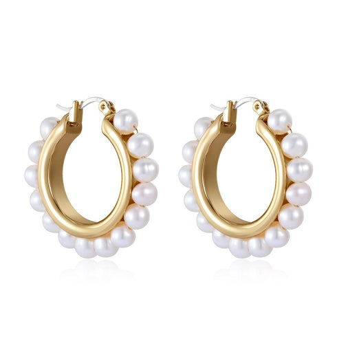 Circle Pearl Hoop Earrings Gold Vermeil - House Of Pearls