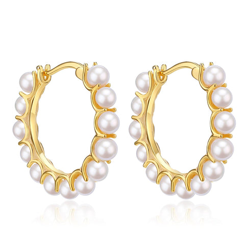 Circle Pearl Hoop Earrings Gold Vermeil - House Of Pearls
