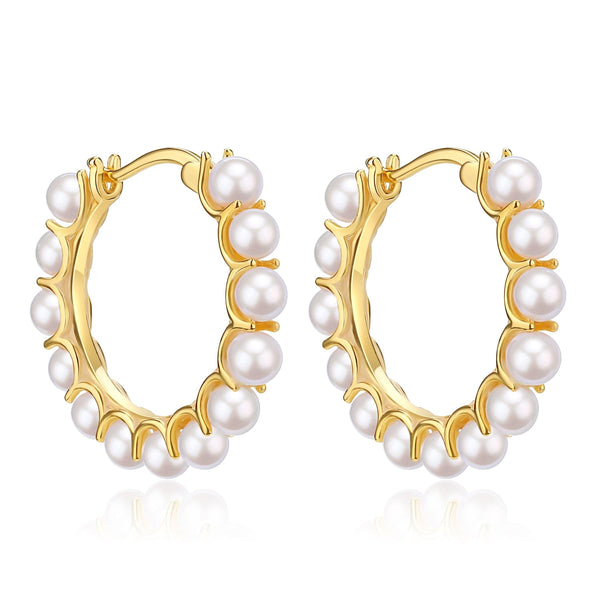 Circle Pearl Hoop Earrings Gold Vermeil - House Of Pearls