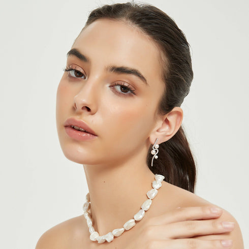 Elegant Curve 925 Silver & Freshwater Pearl Studs - House Of Pearls