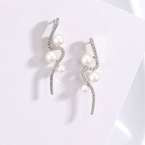 Elegant Curve 925 Silver & Freshwater Pearl Studs - House Of Pearls
