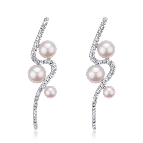 Elegant Curve 925 Silver & Freshwater Pearl Studs - House Of Pearls