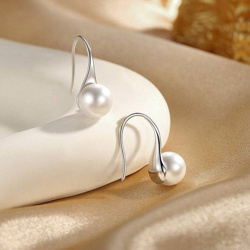 Freshwater White Pearl & Classic Hook Earrings-Silver - House Of Pearls