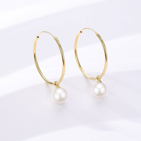 Freshwater Pearl Drop Large Hoop Dangling Earrings - House Of Pearls