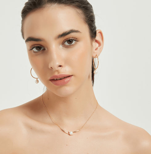 Freshwater Pearl Drop Large Hoop Dangling Earrings - House Of Pearls