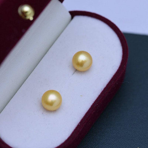 Golden Button Freshwater Pearl Stud Earrings - May-Lynn
