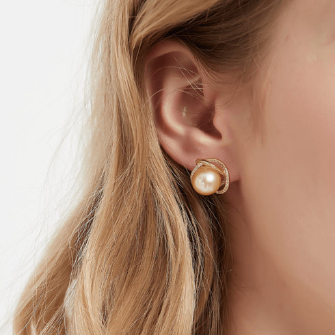 Rose Elegnace Golden South Sea Pearl Earrings