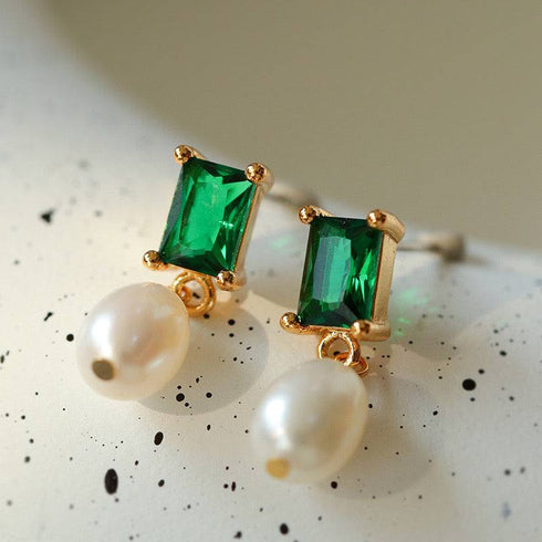 Green CZ Pearl Drop Earrings - Earrings made with hand-selected pearls from House of Pearls