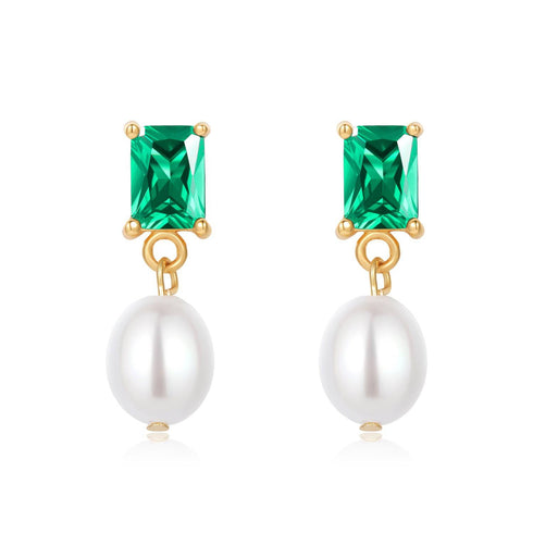 Green CZ Pearl Drop Earrings - Earrings made with hand-selected pearls from House of Pearls