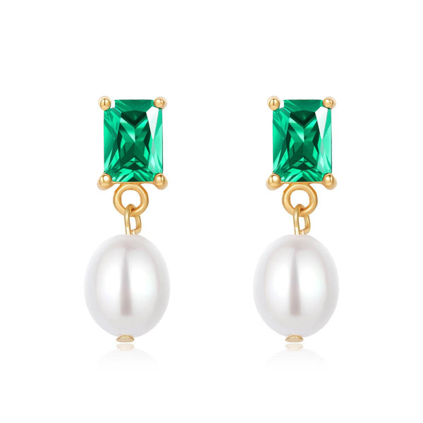 Green CZ Pearl Drop Earrings - Earrings made with hand-selected pearls from House of Pearls