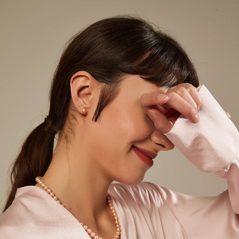 Pink Button Freshwater Pearl Stud Earrings - May-Lynn