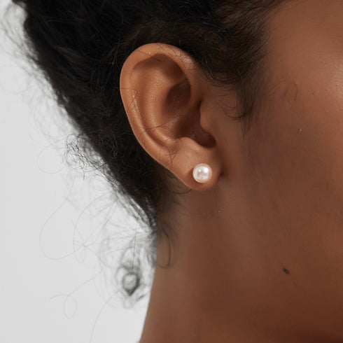 Pink Button Freshwater Pearl Stud Earrings - May-Lynn