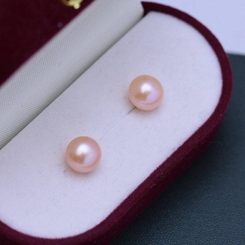 Pink Button Freshwater Pearl Stud Earrings - May-Lynn