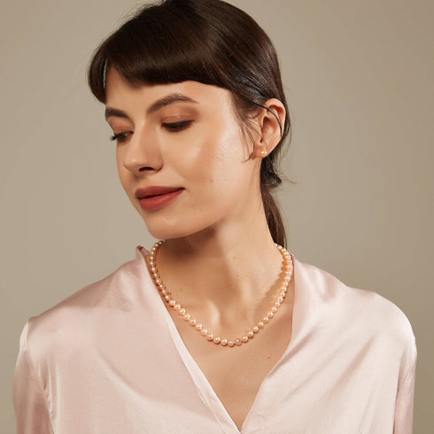 Pink Button Freshwater Pearl Stud Earrings - May-Lynn