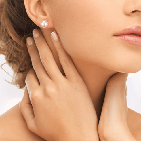 Pink Button Freshwater Pearl Stud Earrings - May-Lynn