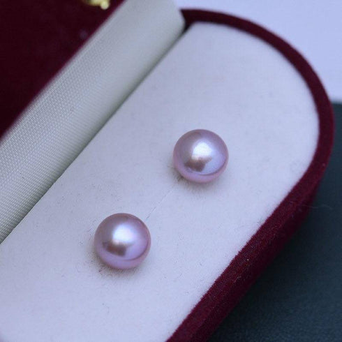 Purple Button Freshwater Pearl Stud Earrings - May-Lynn
