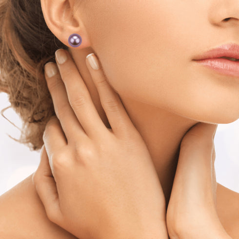 Purple Button Freshwater Pearl Stud Earrings - May-Lynn