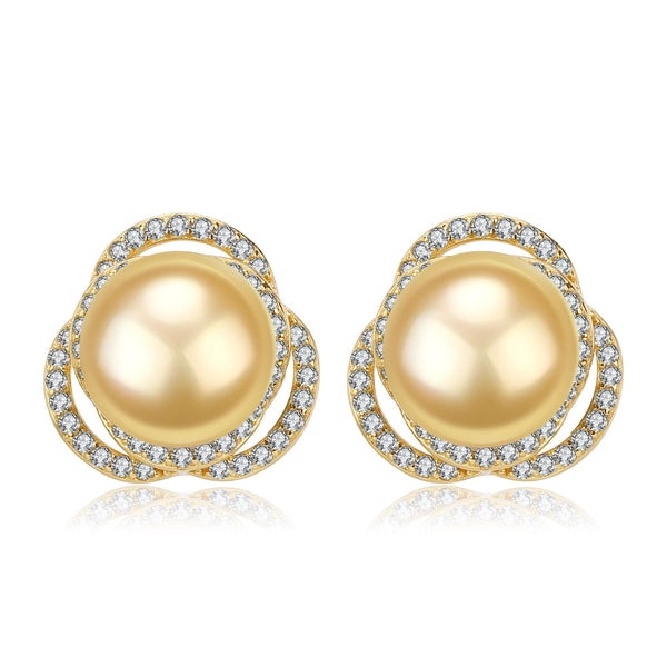 Rose Elegnace Golden South Sea Pearl Earrings
