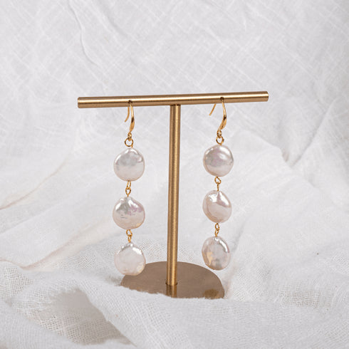 Triple Coin Pearl Drop Earrings - House Of Pearls
