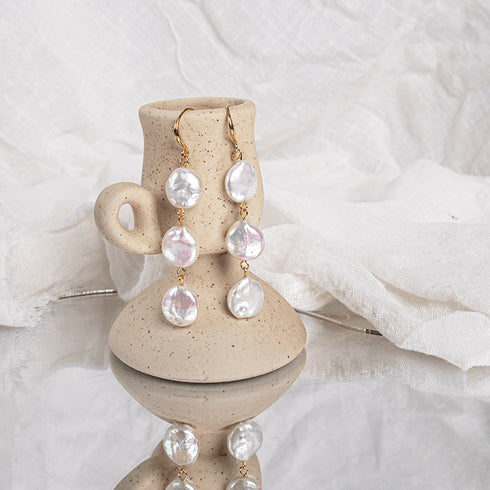 Triple Coin Pearl Drop Earrings - House Of Pearls