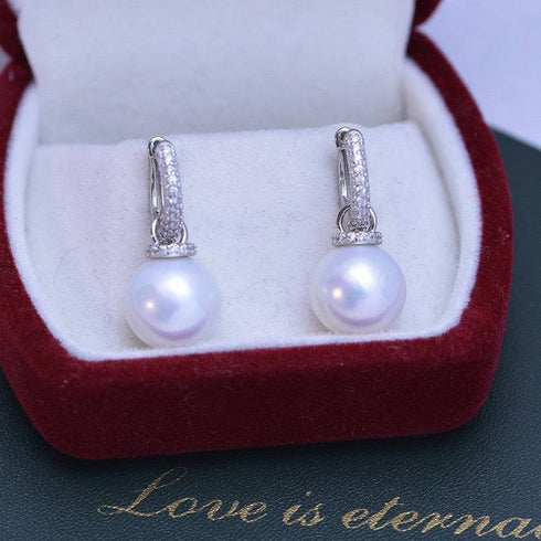 11-12mm Freshwater Pearl & Kate CZ Hoop Earrings - House Of Pearls
