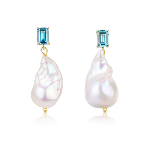 11-13mm Baroque Pearl Earrings with Cubic Zirconia - House Of Pearls