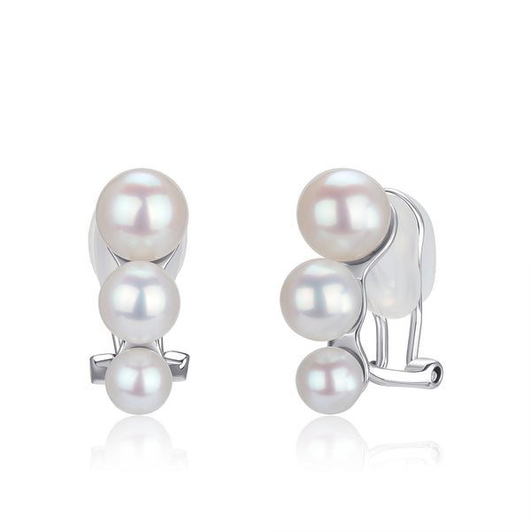 Three Pearls Clip Stud Earrings