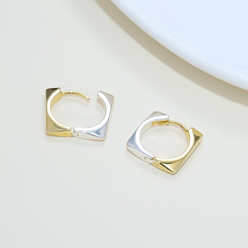 Sculptural Two-Tone Square Hoop Earrings - Sterling Silver