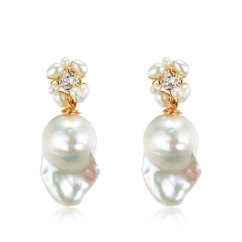 Freshwater Pearl Baroque Drop Cluster Floral Earrings