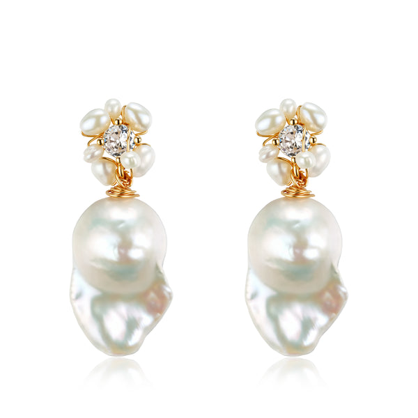 Freshwater Pearl Baroque Drop Cluster Floral Earrings